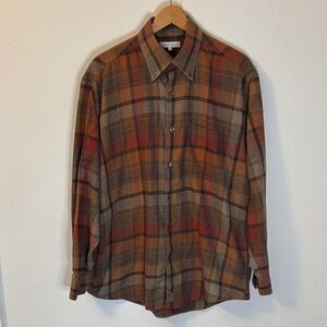 Alex Cannon Classic Plaid Men’s Button-Down Shirt Large Brown Orange
